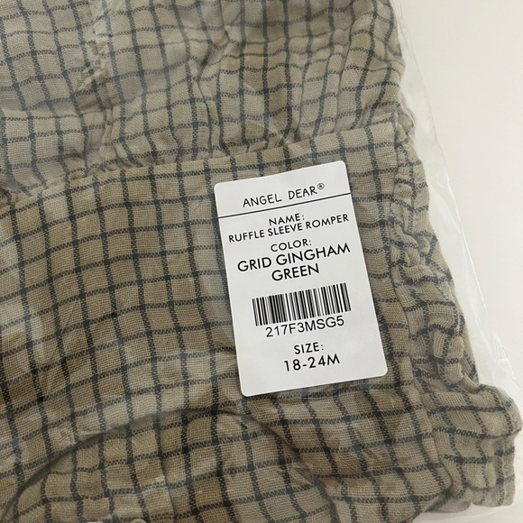 Angel Dear Ruffle Sleeve Romper - Grid Gingham Green - Picture 3 of 3